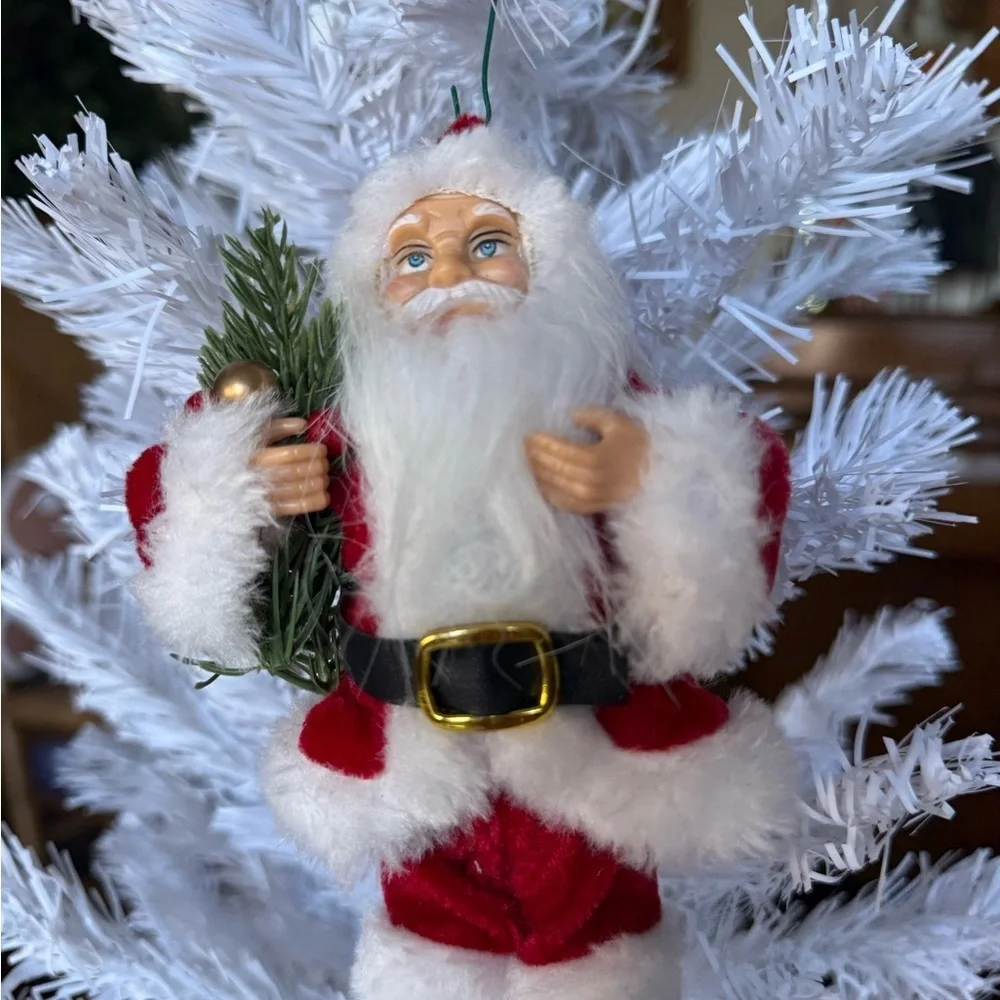 Vintage 1998 Festive Santa Claus Ornament - Red and White